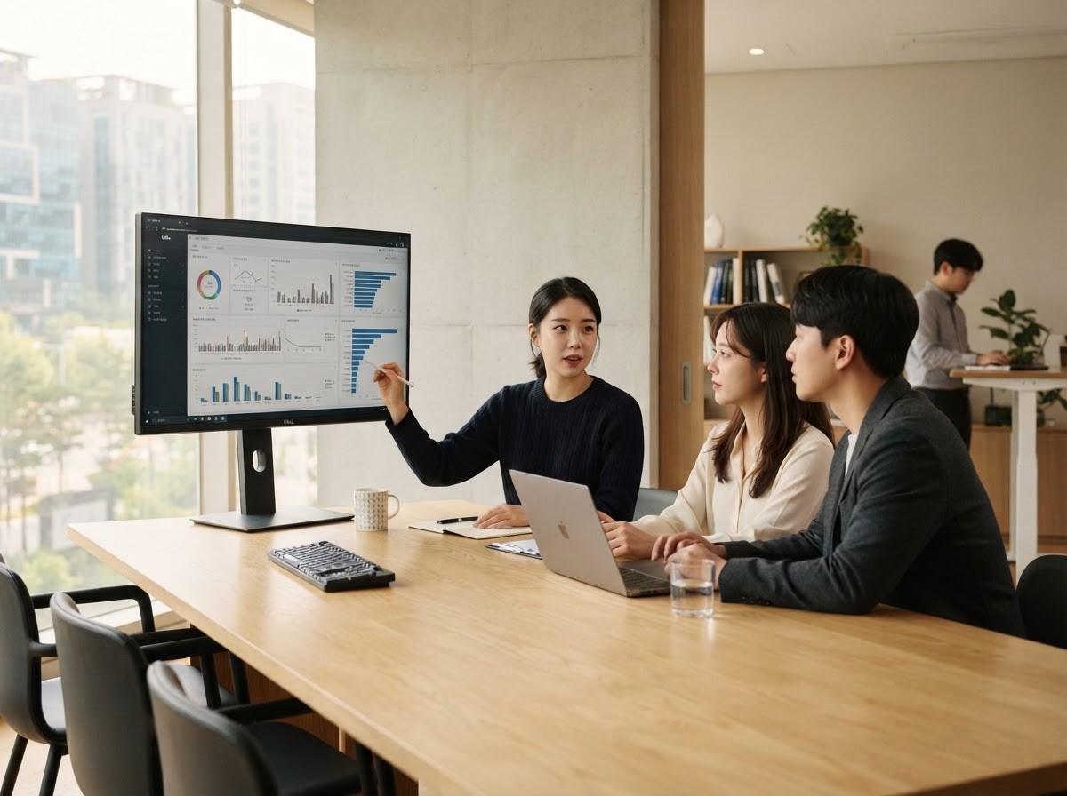 Data Insight Lab 팀이 데이터 분석 모델을 검토하는 모습